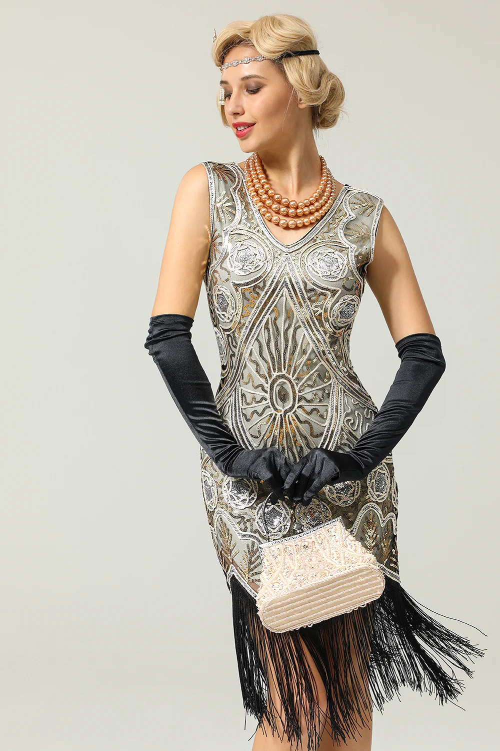 Silver 1920s Fringe Sequins Dress - Image 6