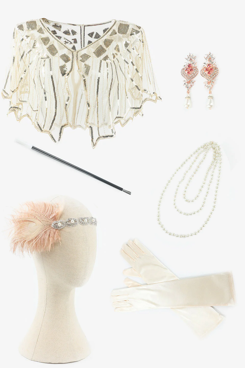 Silver Sequins Fringes 1920s Gatsby Dress with 20s Accessories Set - Image 4