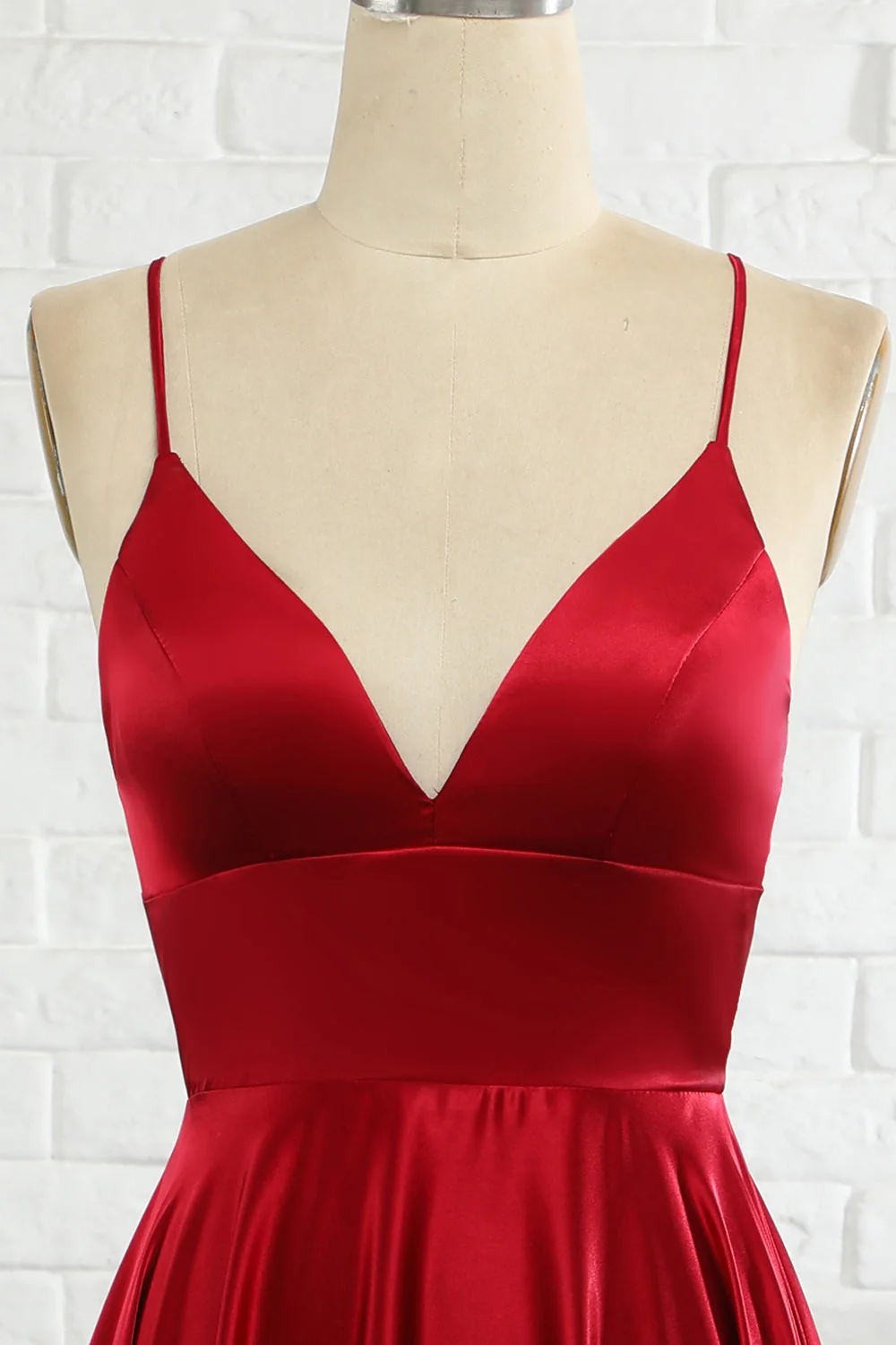 Simple A Line Spaghetti Straps Burgundy Long Prom Dress with Cirss Cross Back - Image 4
