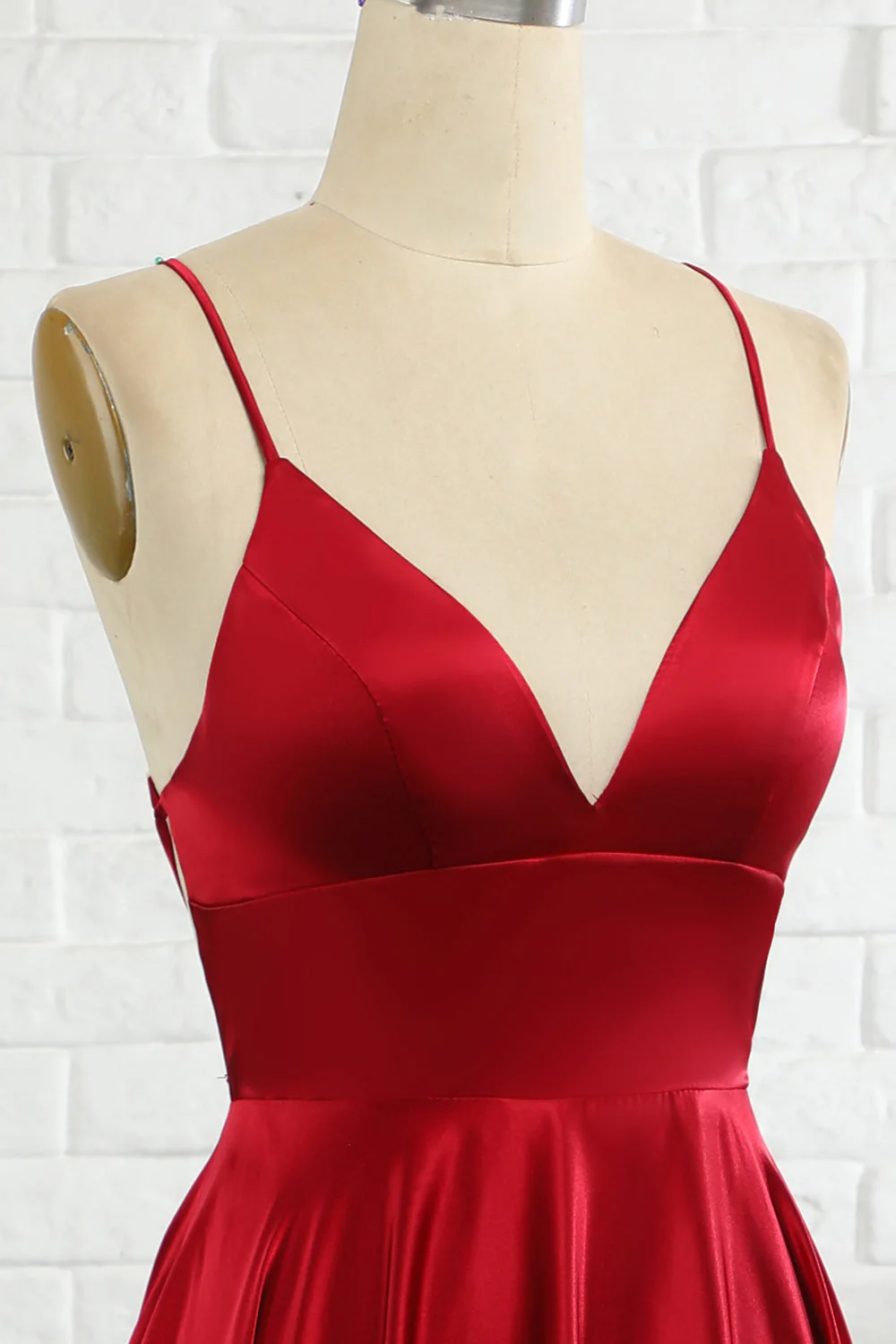 Simple A Line Spaghetti Straps Burgundy Long Prom Dress with Cirss Cross Back - Image 5