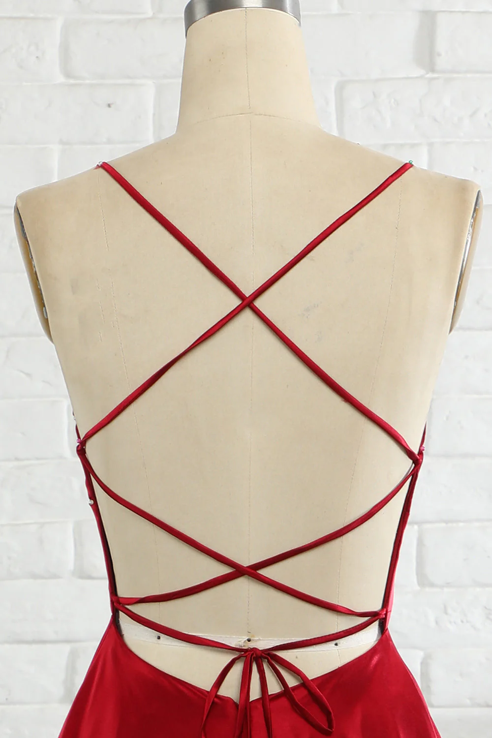 Simple A Line Spaghetti Straps Burgundy Long Prom Dress with Cirss Cross Back - Image 6