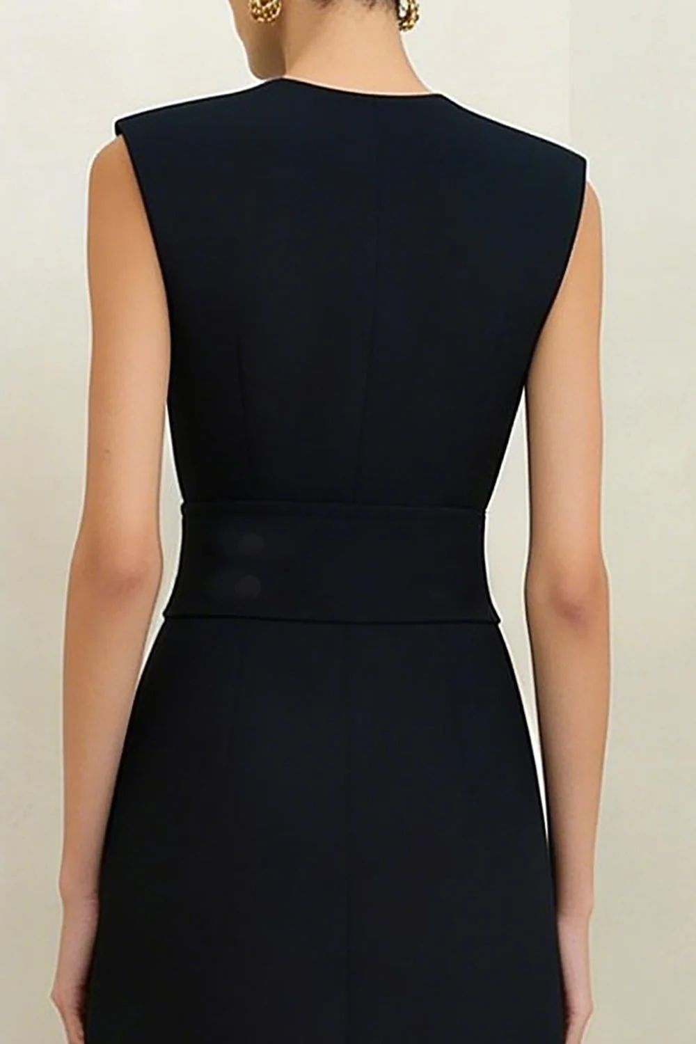 Simple Black Sheath Round Neck Midi Work Dress - Image 4