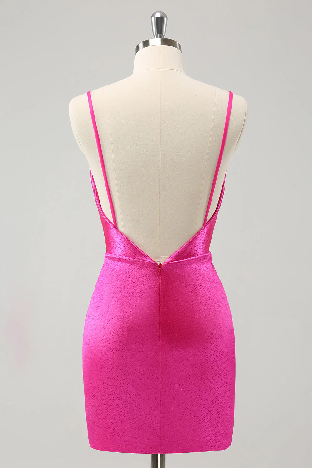 Simple Fuchsia Cowl Neck Backless Tight Short Graduation Dress - Image 2