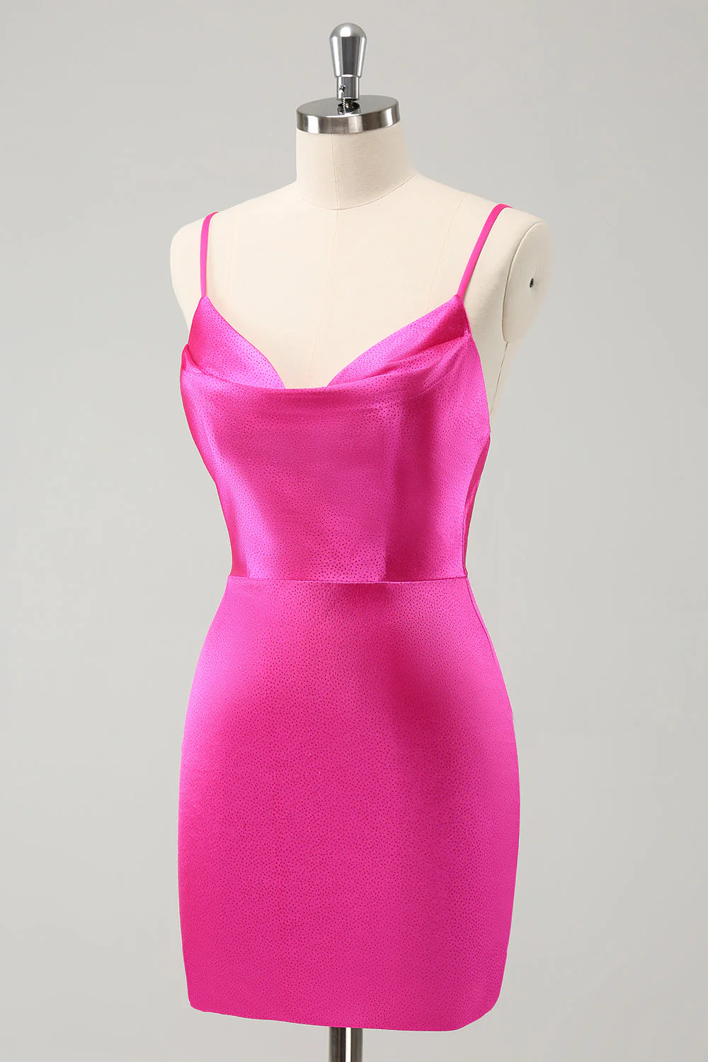 Simple Fuchsia Cowl Neck Backless Tight Short Graduation Dress - Image 3