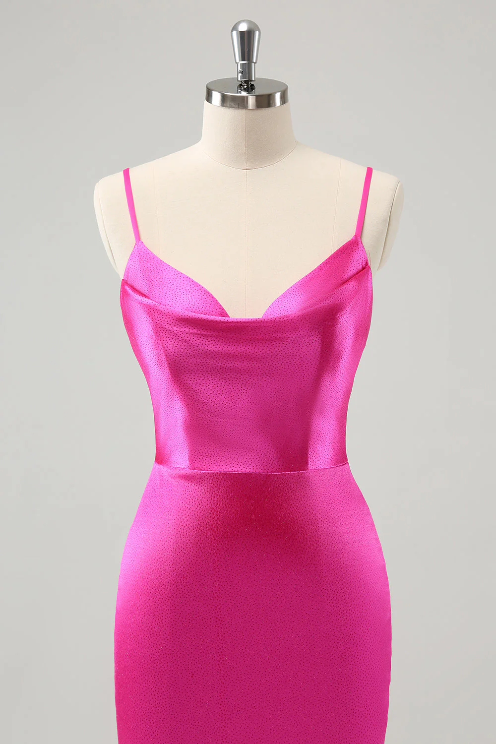 Simple Fuchsia Cowl Neck Backless Tight Short Graduation Dress - Image 4