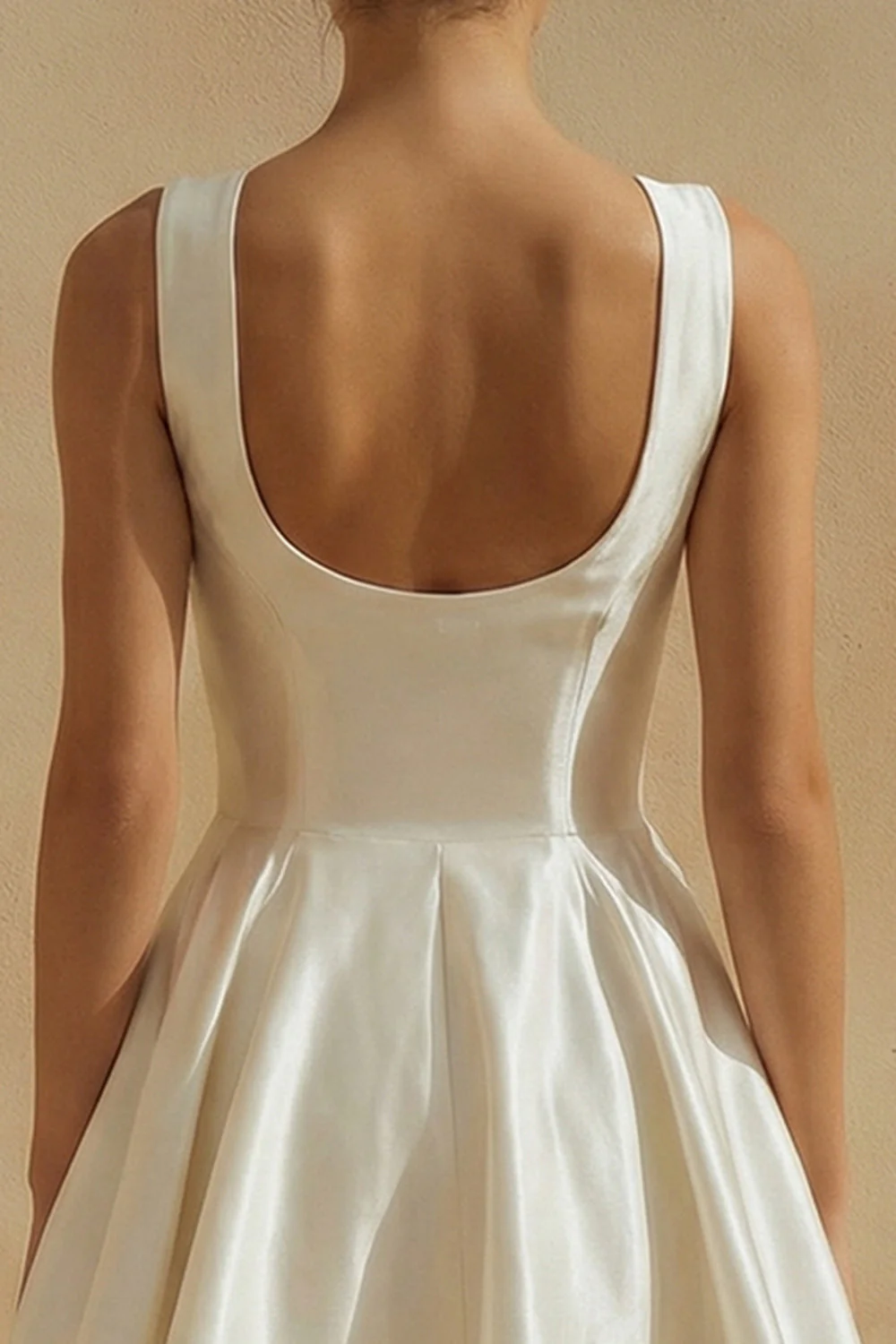 Simple White A-Line Round Neck Mini Satin Graduation Dress - Image 4