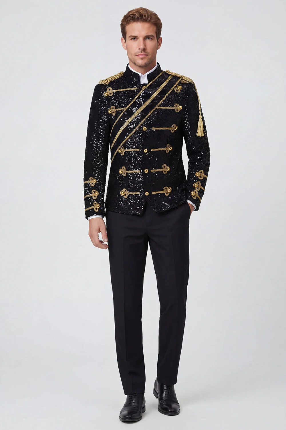 Black Single Breasted Men's Prom Suits with Sequins - Image 3
