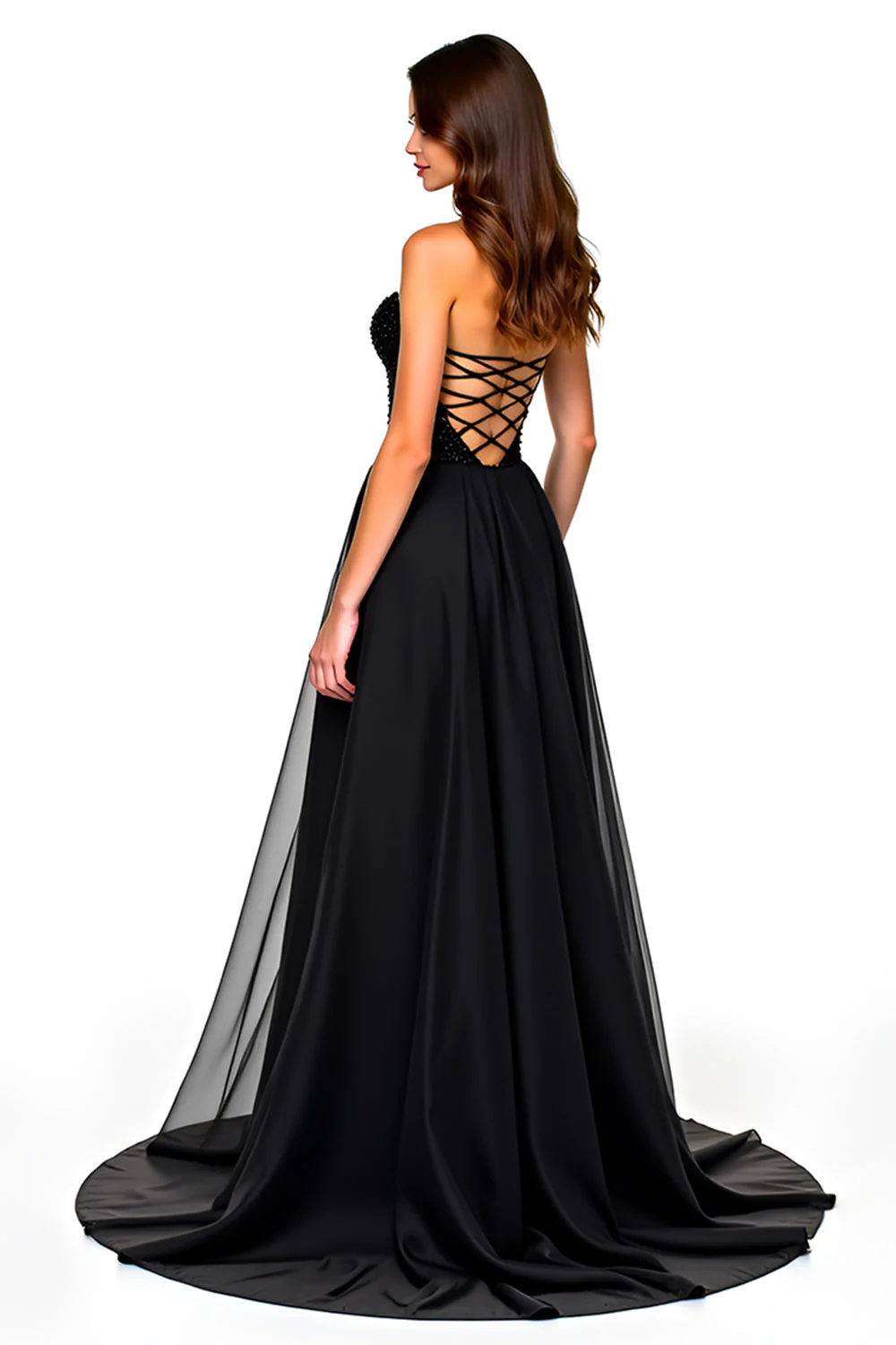 Sparkly A Line Strapless Ruched Black Tie Dress - Image 2