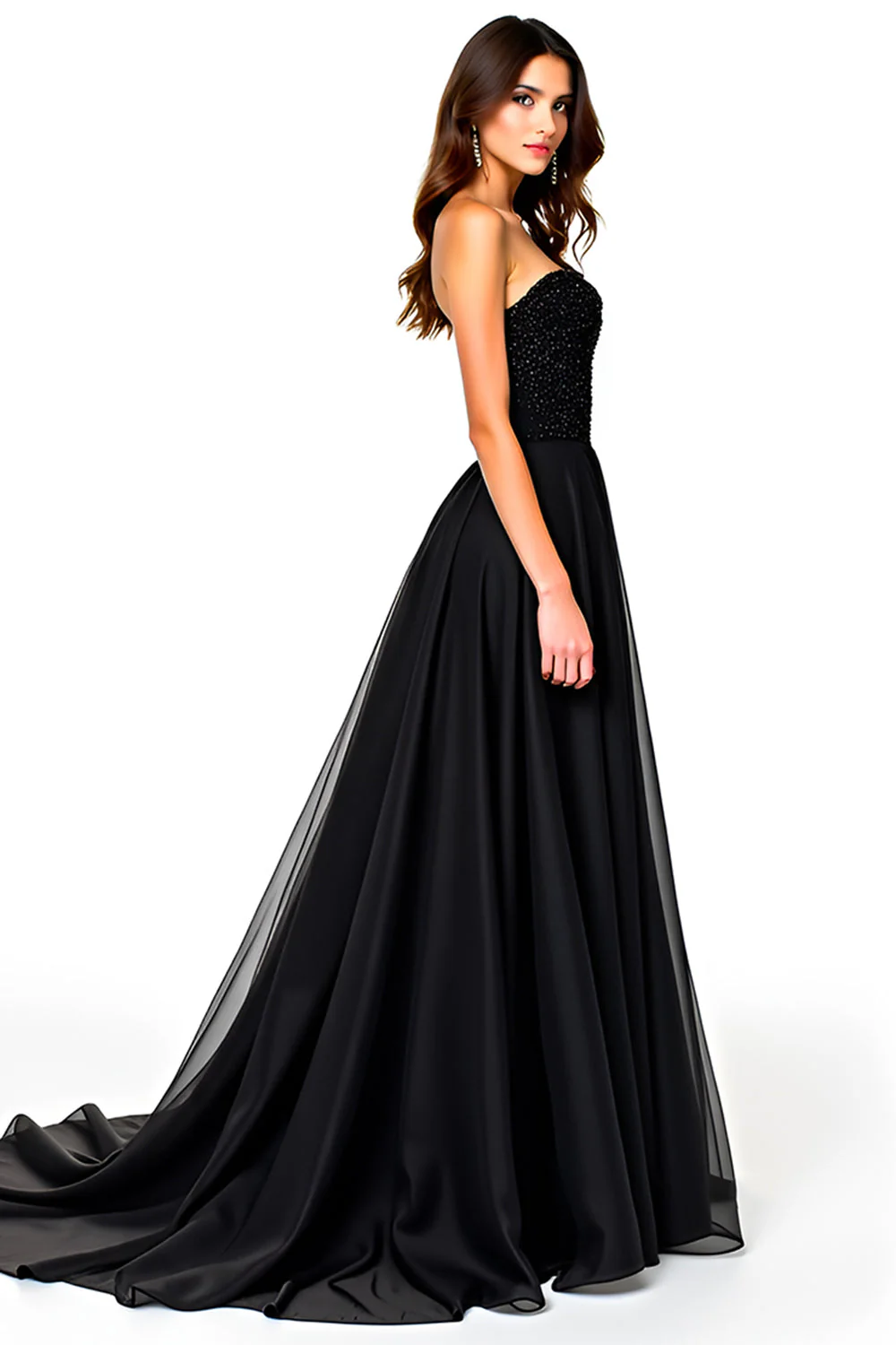 Sparkly A Line Strapless Ruched Black Tie Dress - Image 3
