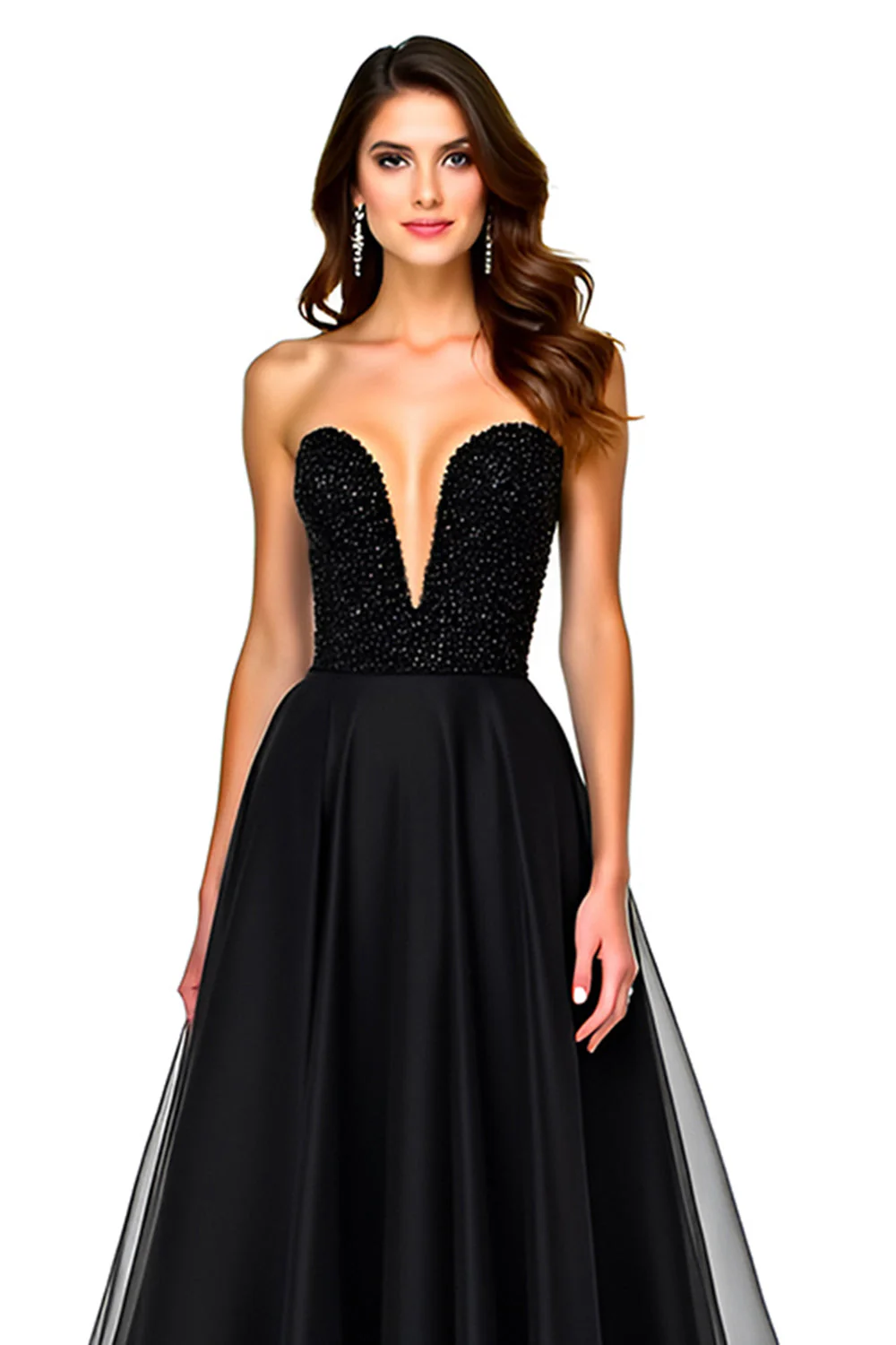 Sparkly A Line Strapless Ruched Black Tie Dress - Image 4