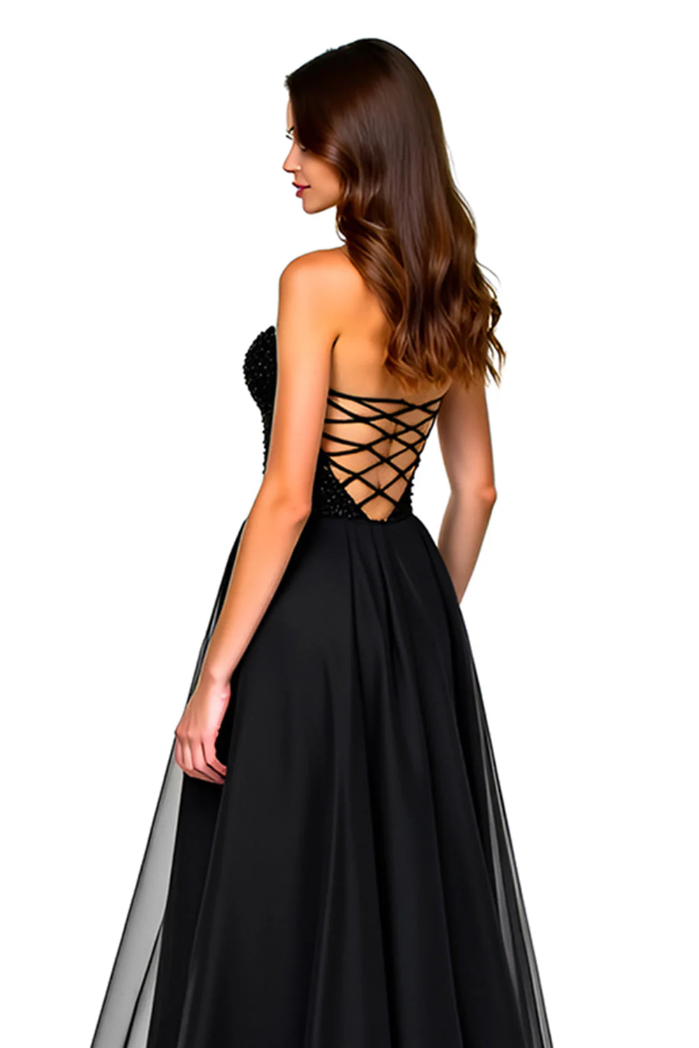 Sparkly A Line Strapless Ruched Black Tie Dress - Image 5