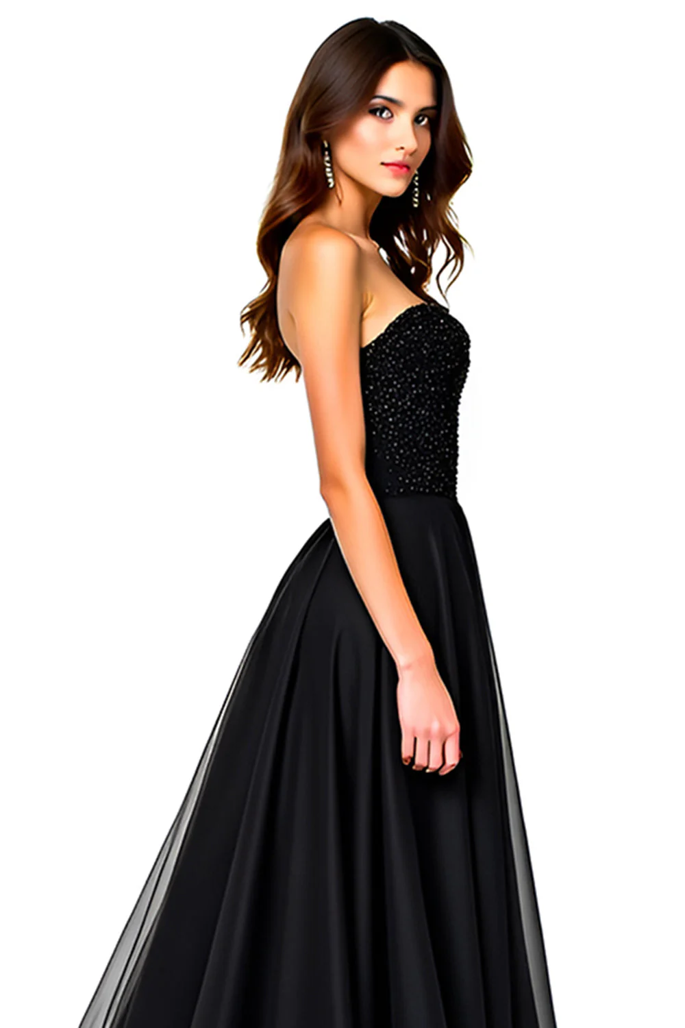 Sparkly A Line Strapless Ruched Black Tie Dress - Image 6