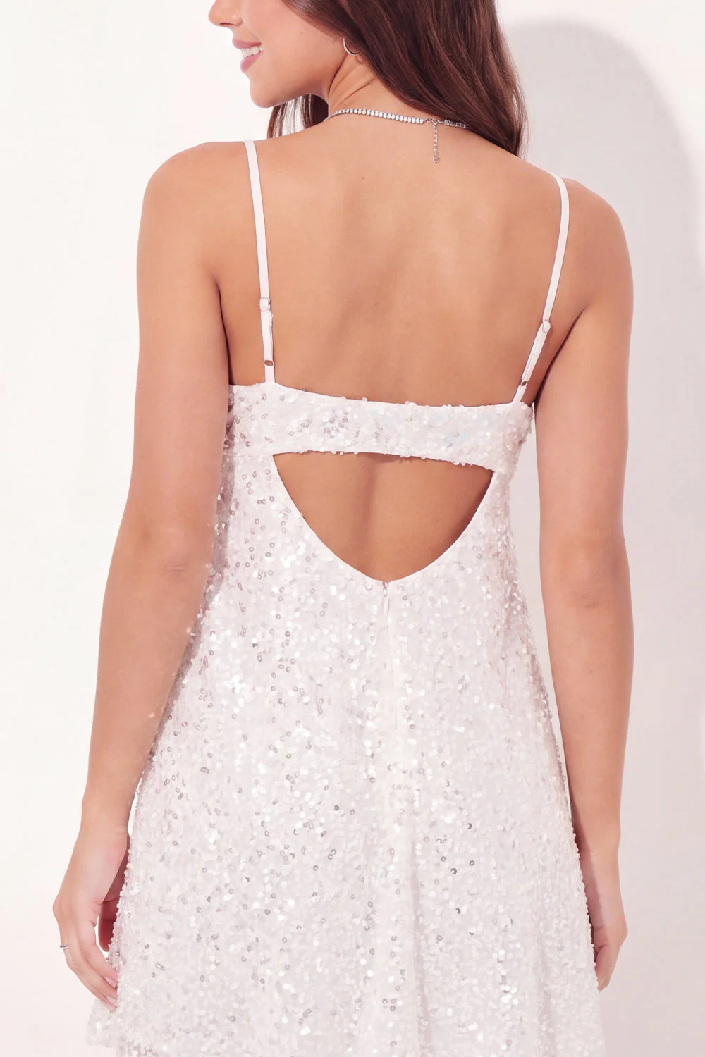 Sparkly A-Line White Sequins Spaghetti Straps Mini Graduation Dress - Image 5