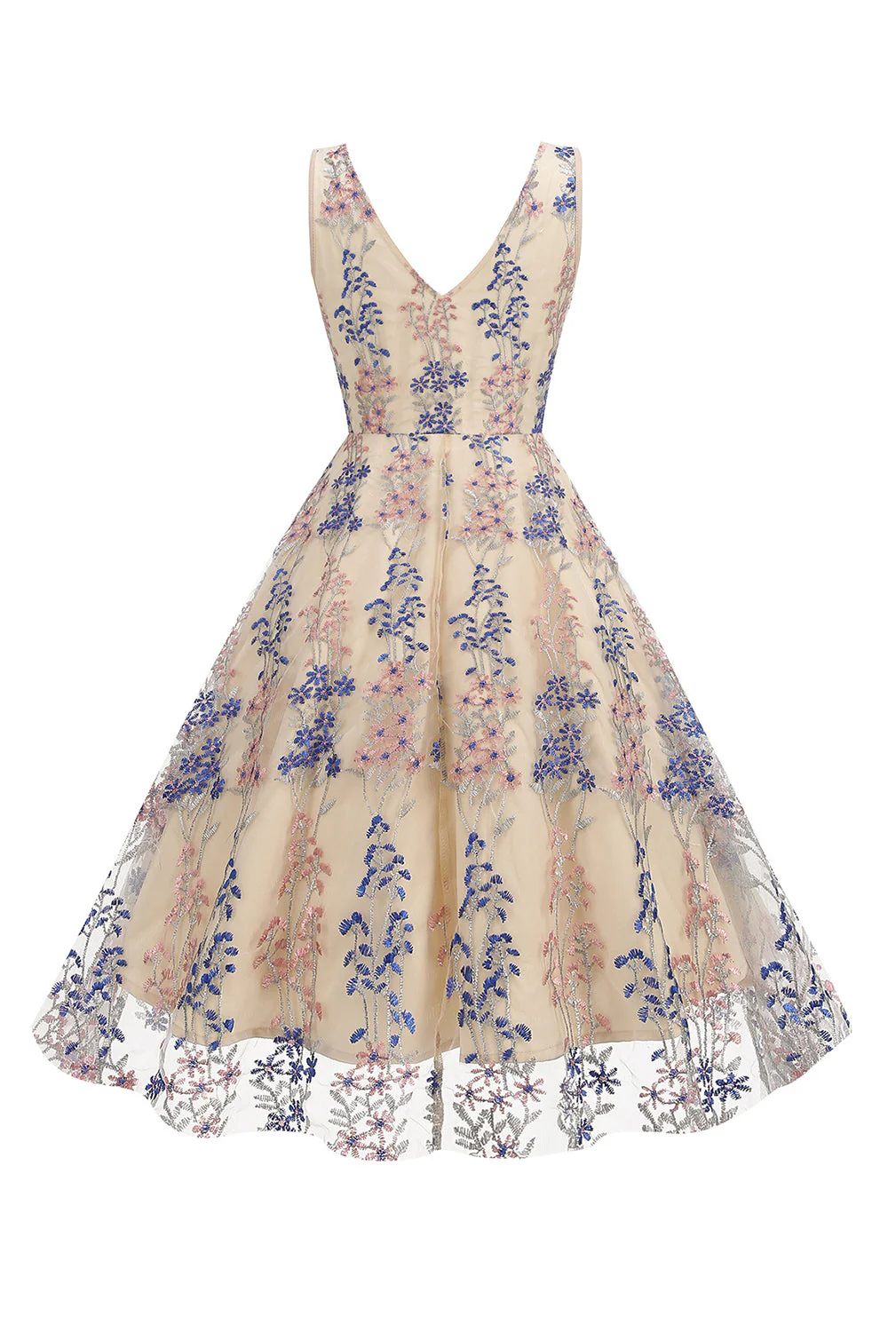 Sparkly Apricot Flower Sleeves Swing 1950s Dress - Image 2