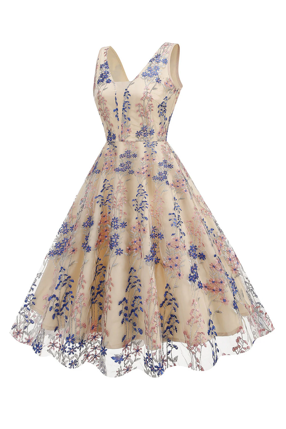 Sparkly Apricot Flower Sleeves Swing 1950s Dress - Image 3