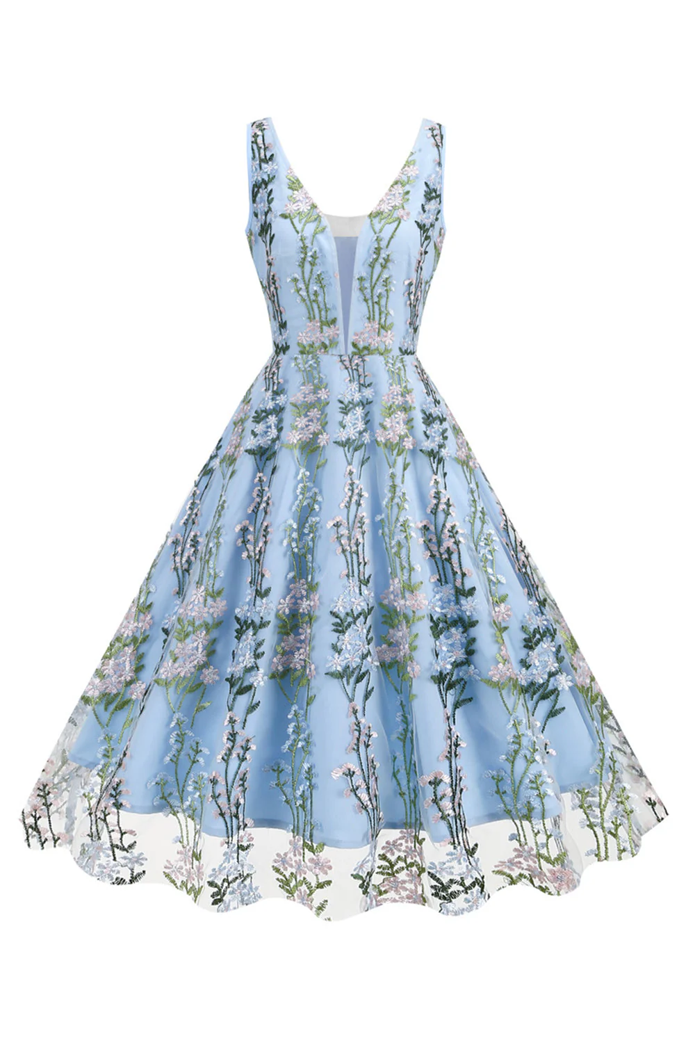 Sparkly Apricot Flower Sleeves Swing 1950s Dress - Image 5