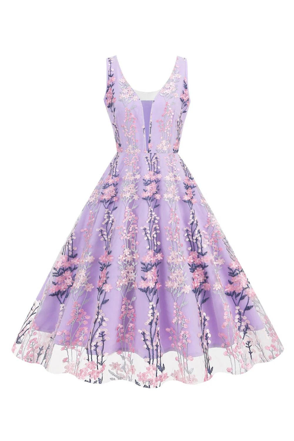 Sparkly Apricot Flower Sleeves Swing 1950s Dress - Image 6