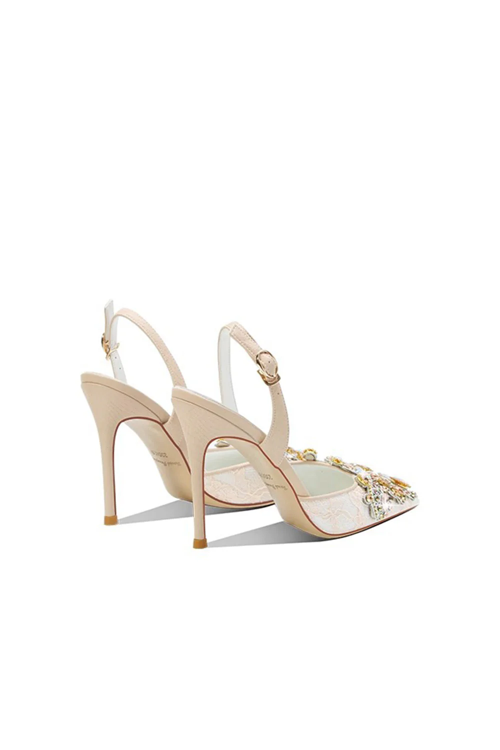 Sparkly Apricot Rhinestones Lace High Heels - Image 2