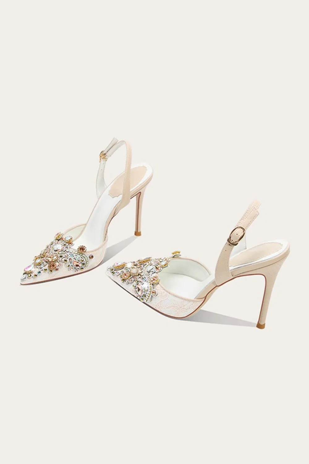 Sparkly Apricot Rhinestones Lace High Heels - Image 3