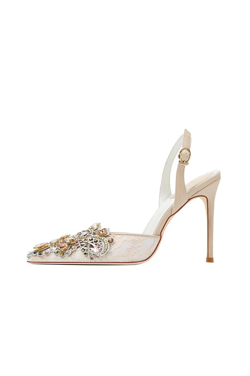 Sparkly Apricot Rhinestones Lace High Heels - Image 4