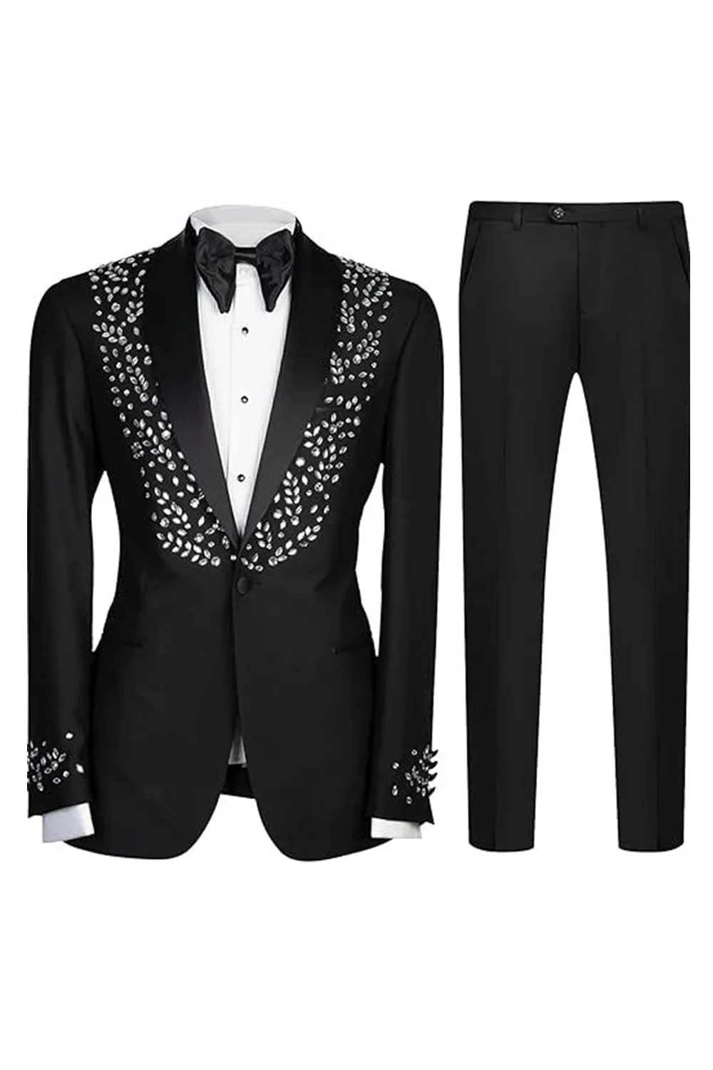 Black One Button Shawl Lapel 2 Piece Men's Wedding Suits