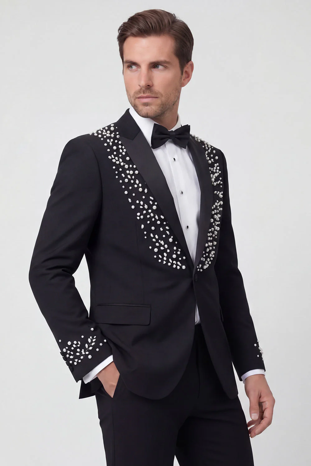 Black One Button Shawl Lapel 2 Piece Men's Wedding Suits - Image 2