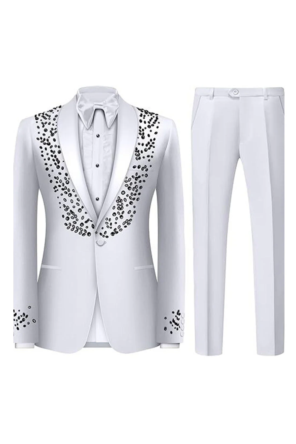 Black One Button Shawl Lapel 2 Piece Men's Wedding Suits - Image 3