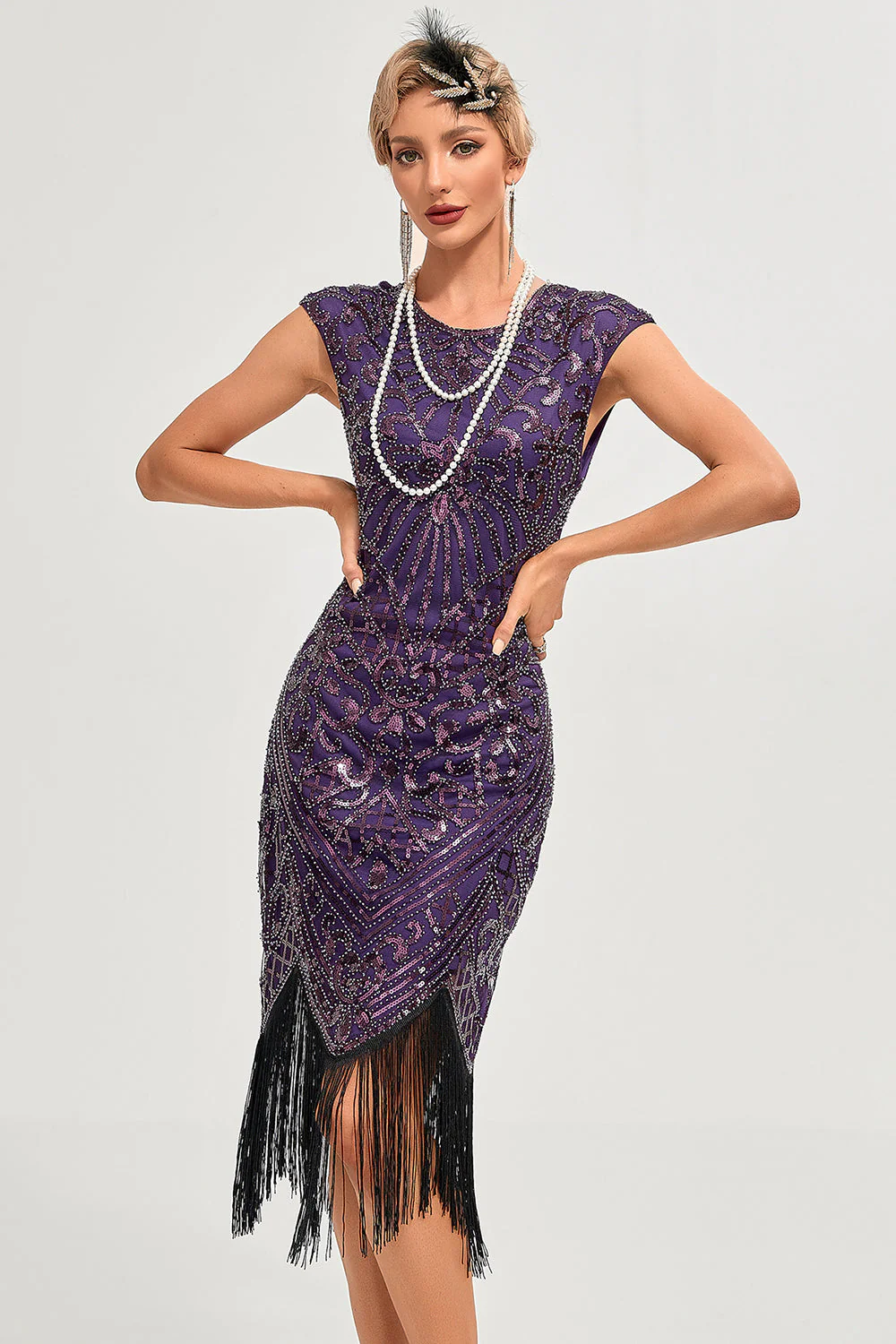 Sparkly Black Beaded Fringed 1920s Gatsby Dress - Image 12