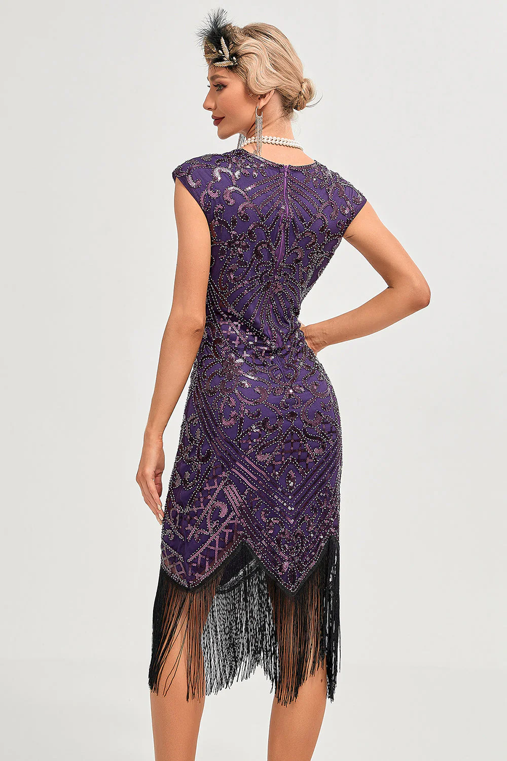 Sparkly Black Beaded Fringed 1920s Gatsby Dress - Image 13