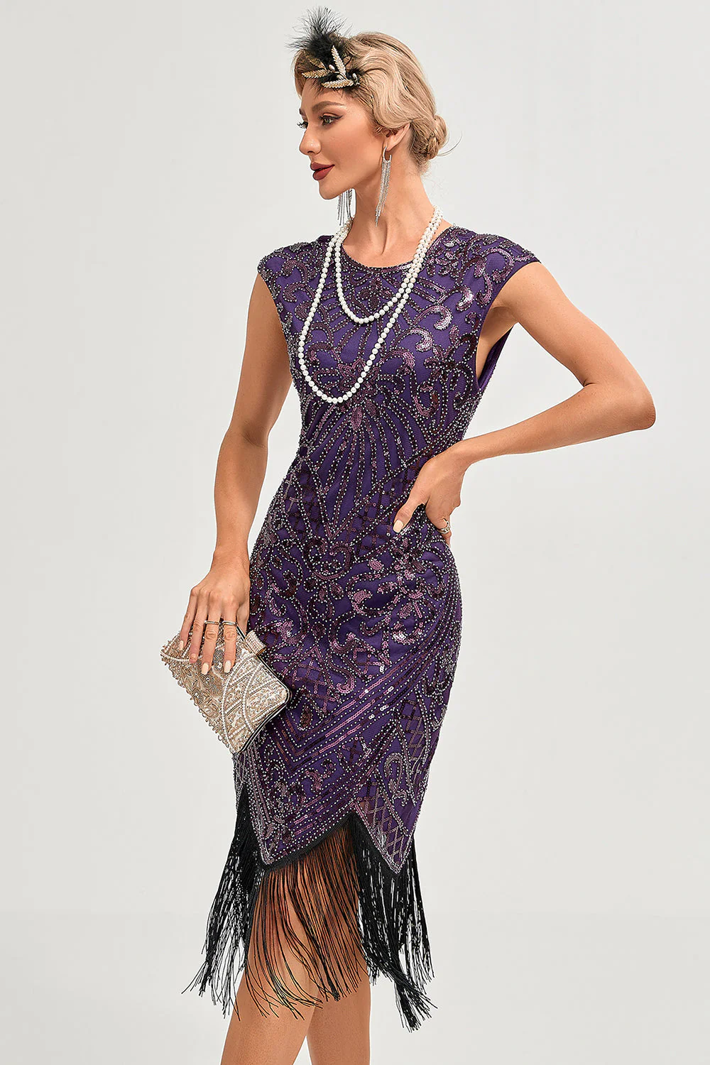 Sparkly Black Beaded Fringed 1920s Gatsby Dress - Image 14