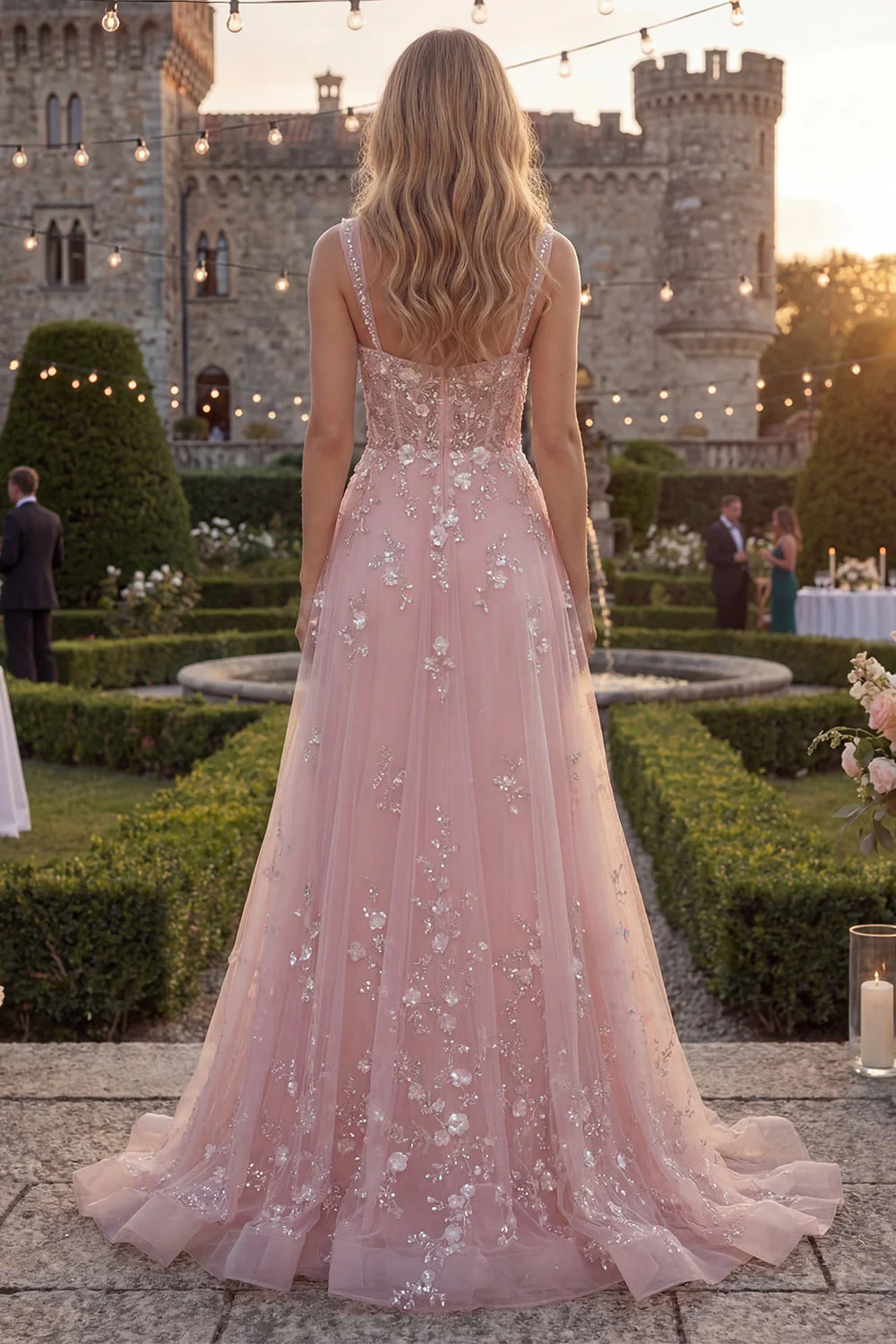 Sparkly Blush A-Line Beaded Sequin Long Prom Dress - Image 2