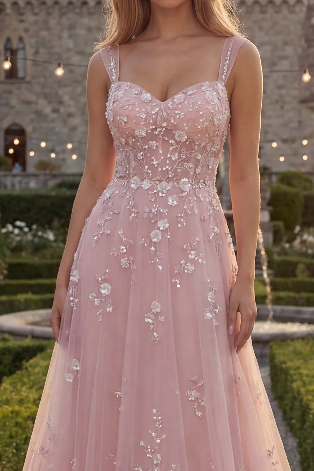 Sparkly Blush A-Line Beaded Sequin Long Prom Dress - Image 3