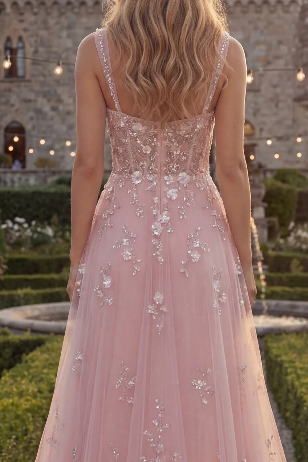 Sparkly Blush A-Line Beaded Sequin Long Prom Dress - Image 4