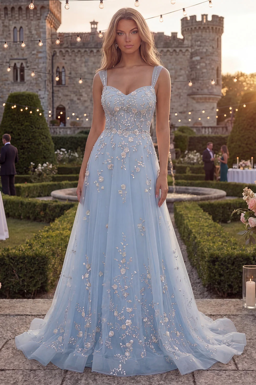 Sparkly Blush A-Line Beaded Sequin Long Prom Dress - Image 5