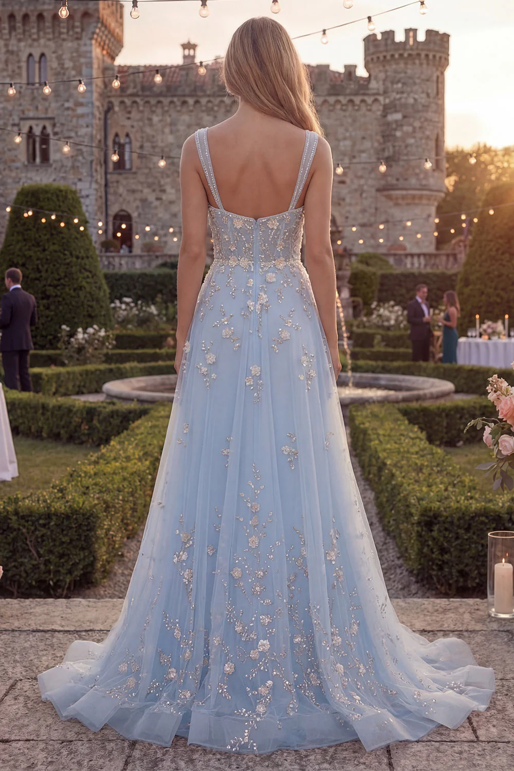 Sparkly Blush A-Line Beaded Sequin Long Prom Dress - Image 6