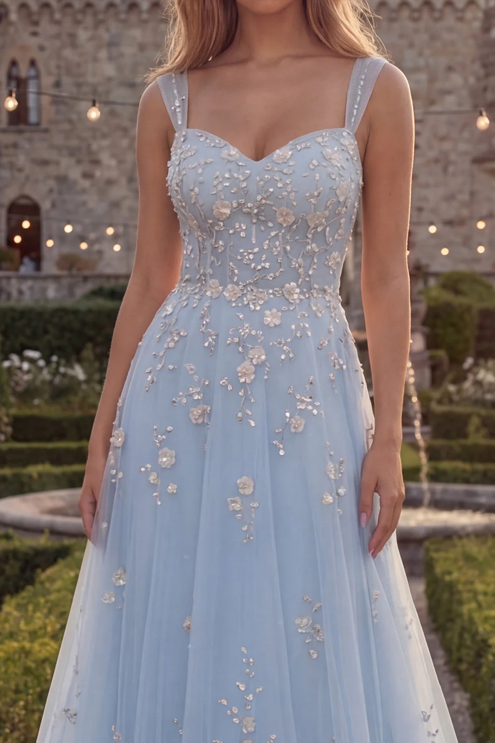 Sparkly Blush A-Line Beaded Sequin Long Prom Dress - Image 7