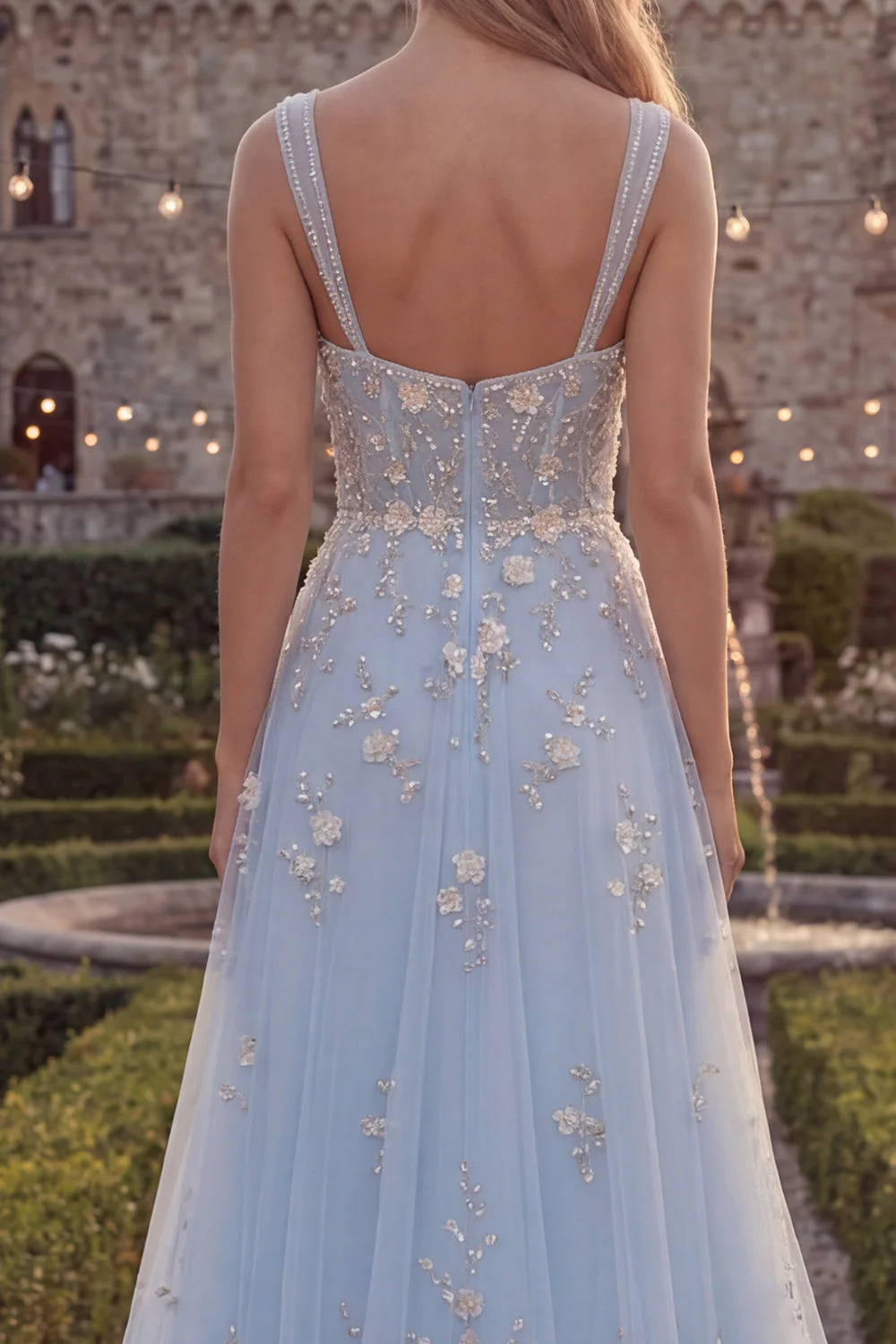 Sparkly Blush A-Line Beaded Sequin Long Prom Dress - Image 8