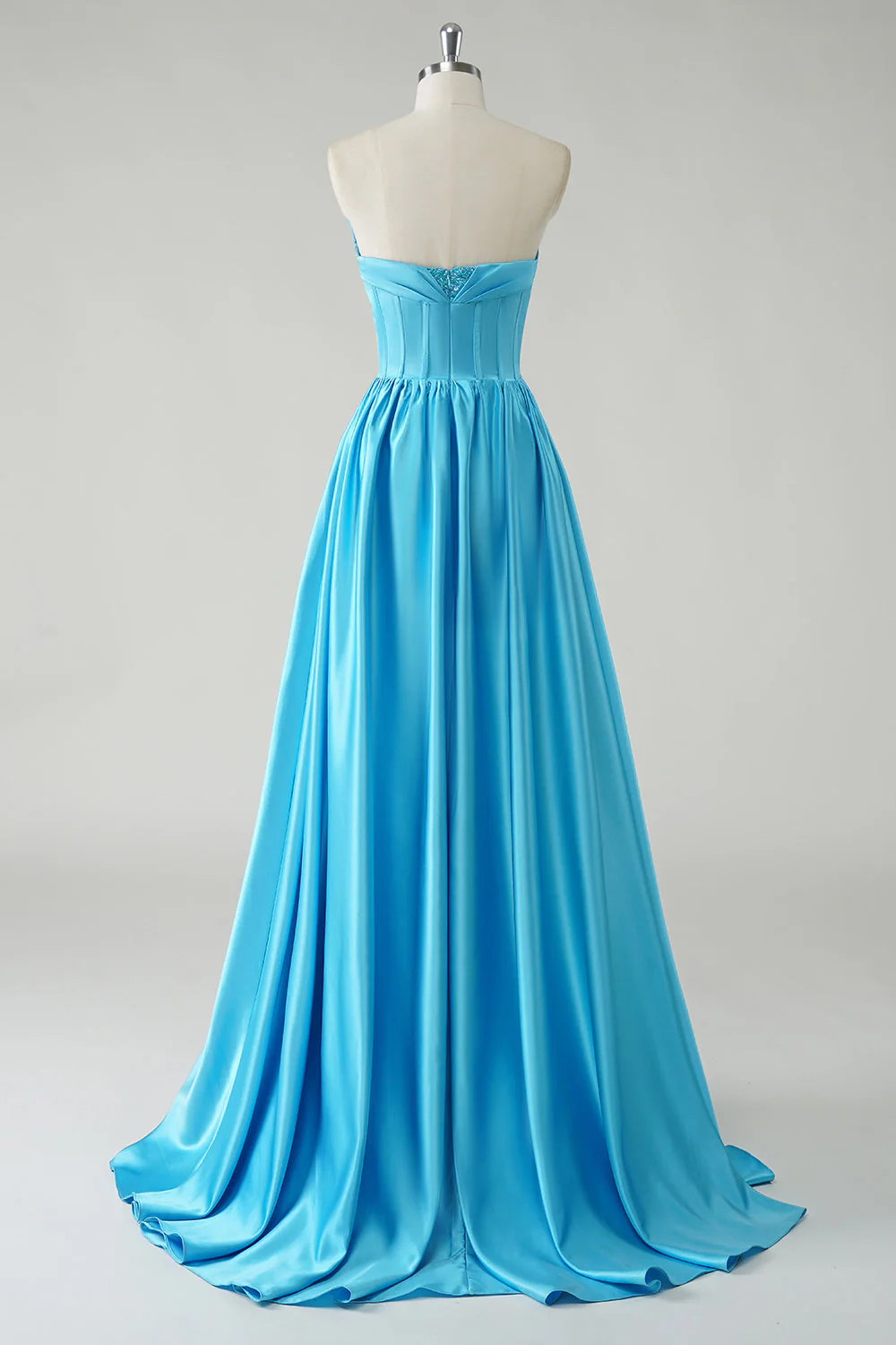Sparkly Blue A-Line Strapless Sequin Corset Long Prom Dress - Image 2