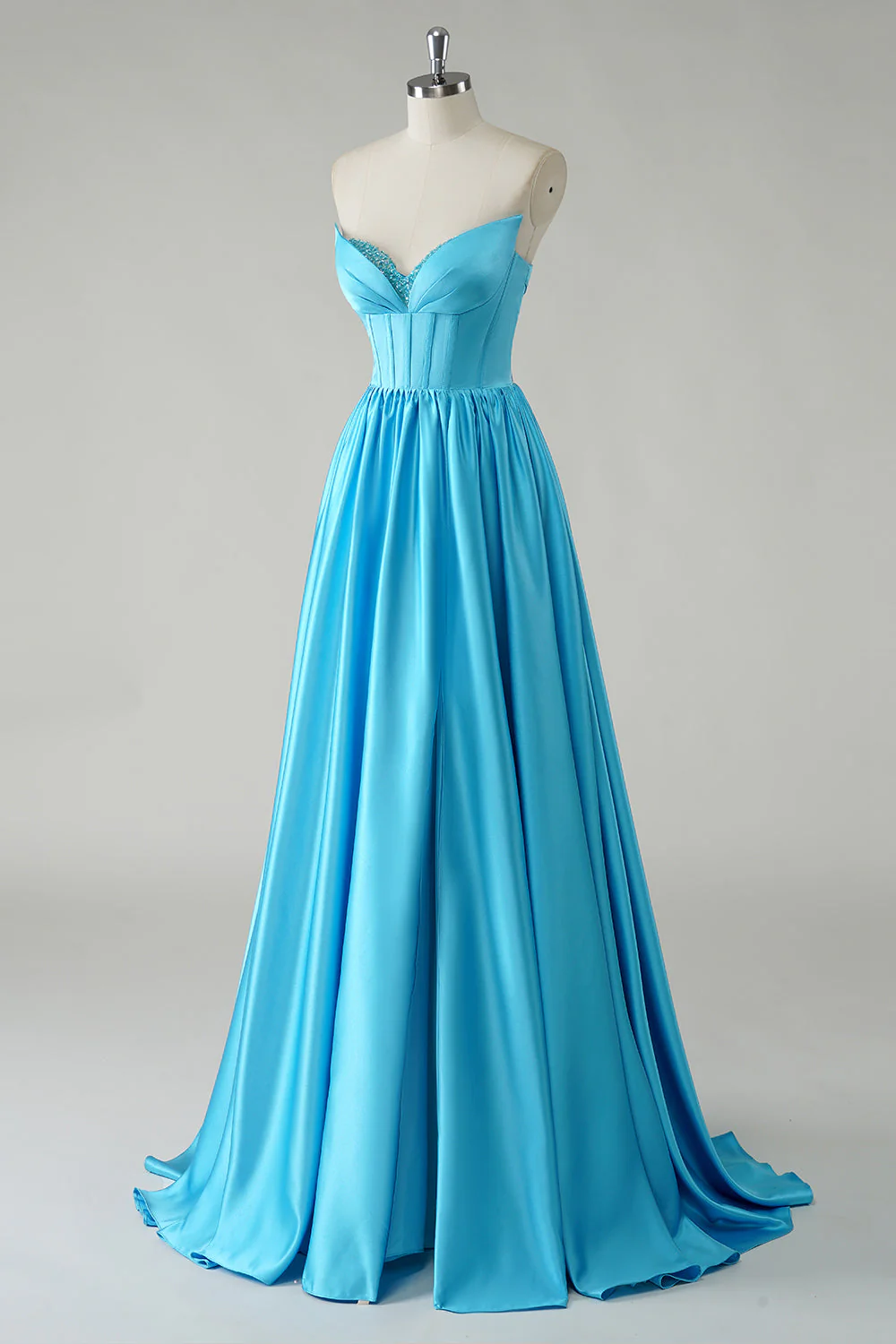 Sparkly Blue A-Line Strapless Sequin Corset Long Prom Dress - Image 3