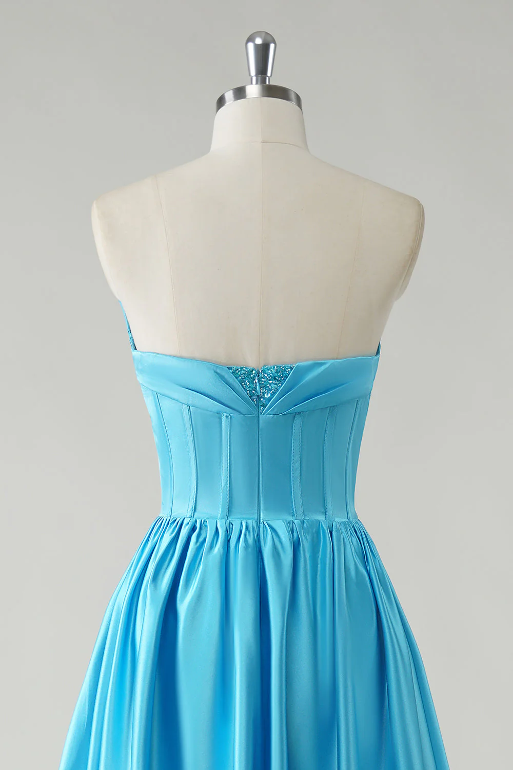 Sparkly Blue A-Line Strapless Sequin Corset Long Prom Dress - Image 5