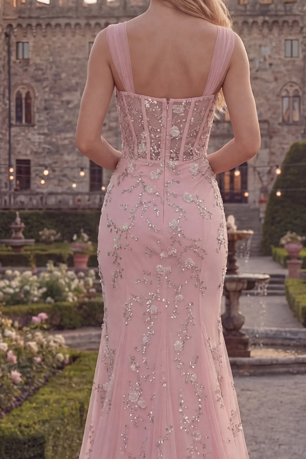 Sparkly Blue Mermaid Sheer Corset Long Prom Dress with Beading - Image 8