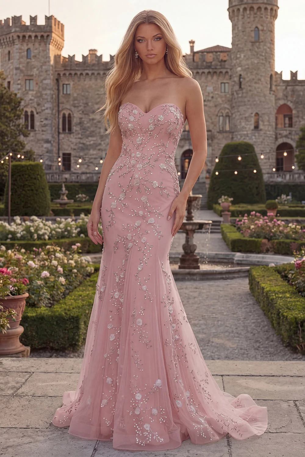 Sparkly Blue Mermaid Sweetheart Tulle Long Beaded Prom Dress with Appliques - Image 5