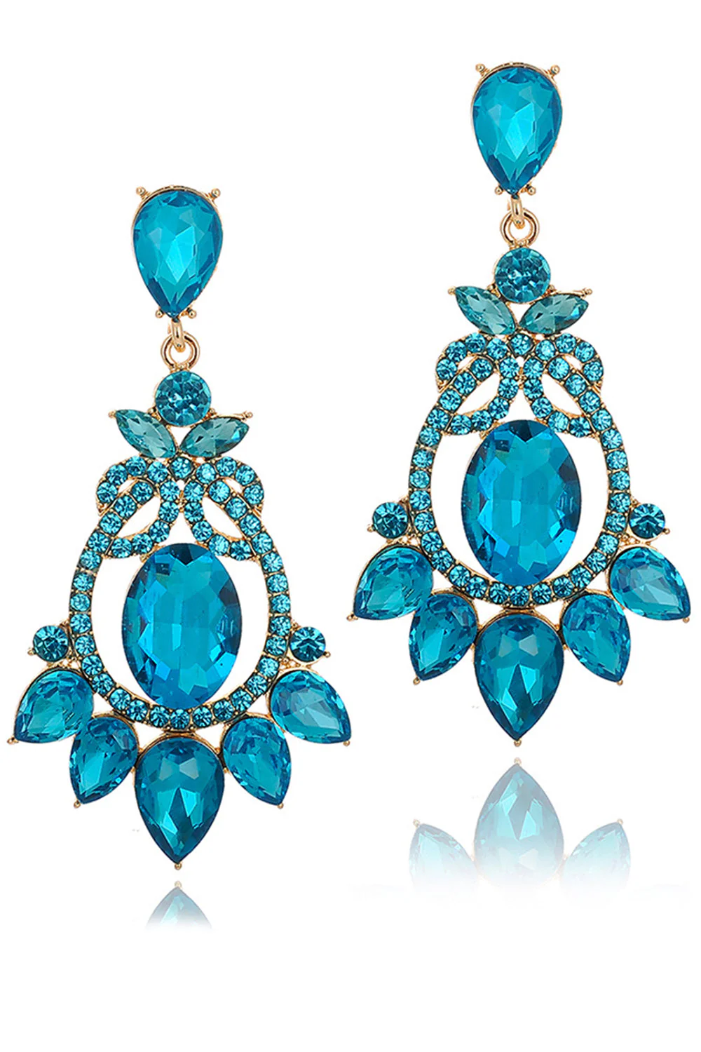 Sparkly Blue Vintage Party Drop Earrings with Rhinestones