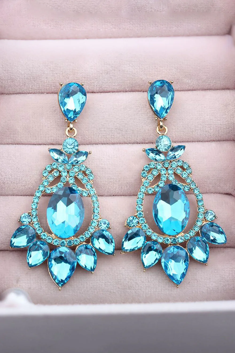 Sparkly Blue Vintage Party Drop Earrings with Rhinestones - Image 3