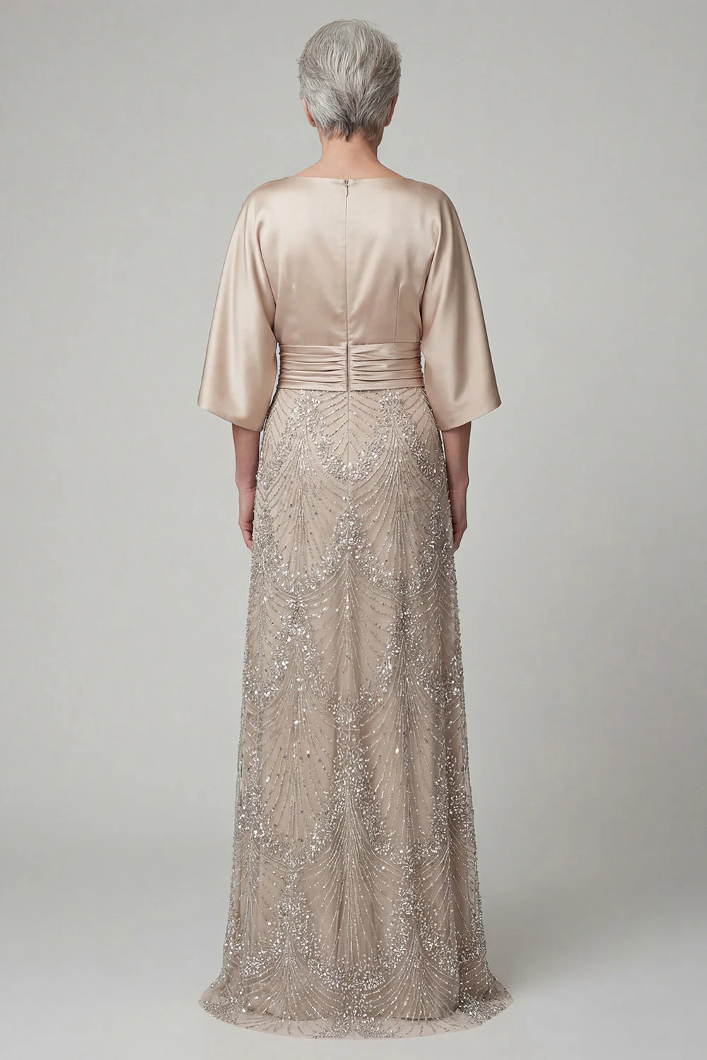 Sparkly Champagne A Line Beaded Long Mother of the Bride Dress with Sequins - Image 2