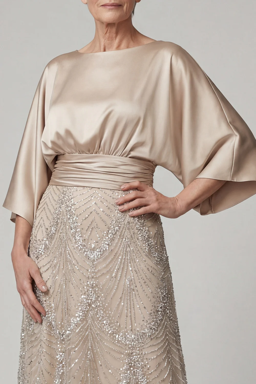 Sparkly Champagne A Line Beaded Long Mother of the Bride Dress with Sequins - Image 3