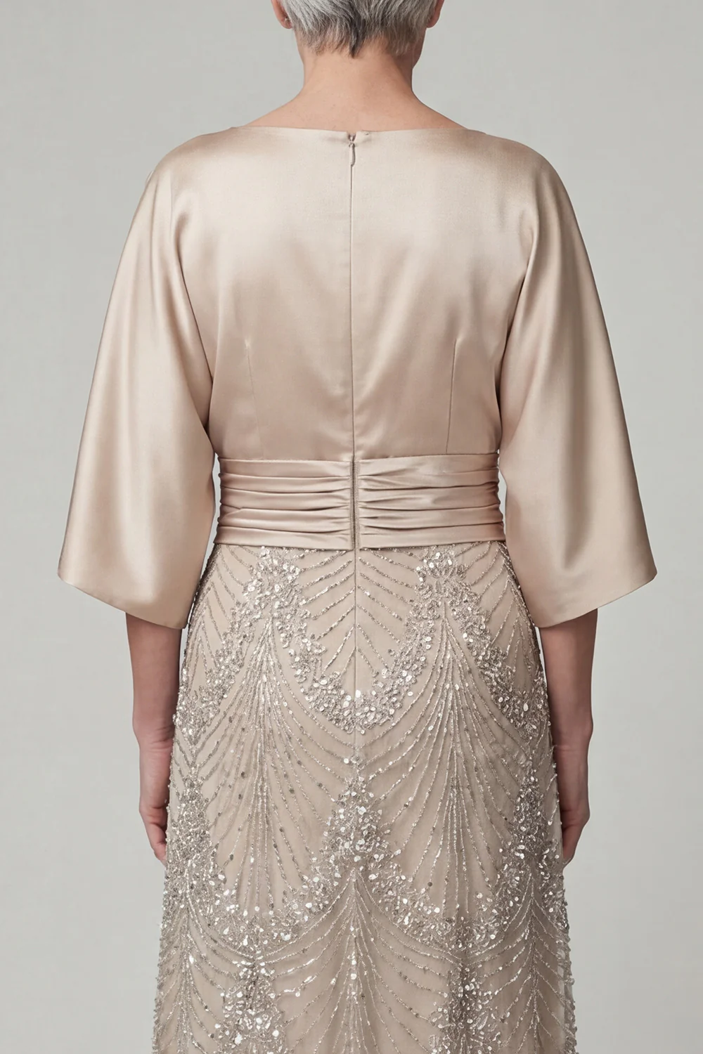 Sparkly Champagne A Line Beaded Long Mother of the Bride Dress with Sequins - Image 4