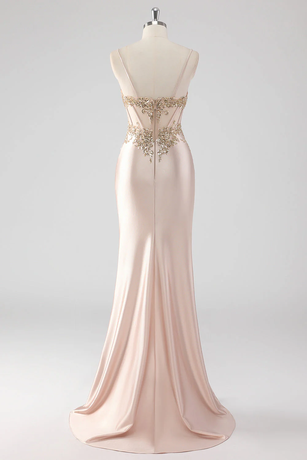 Sparkly Champagne Corset Appliques Prom Dress with Slit - Image 2