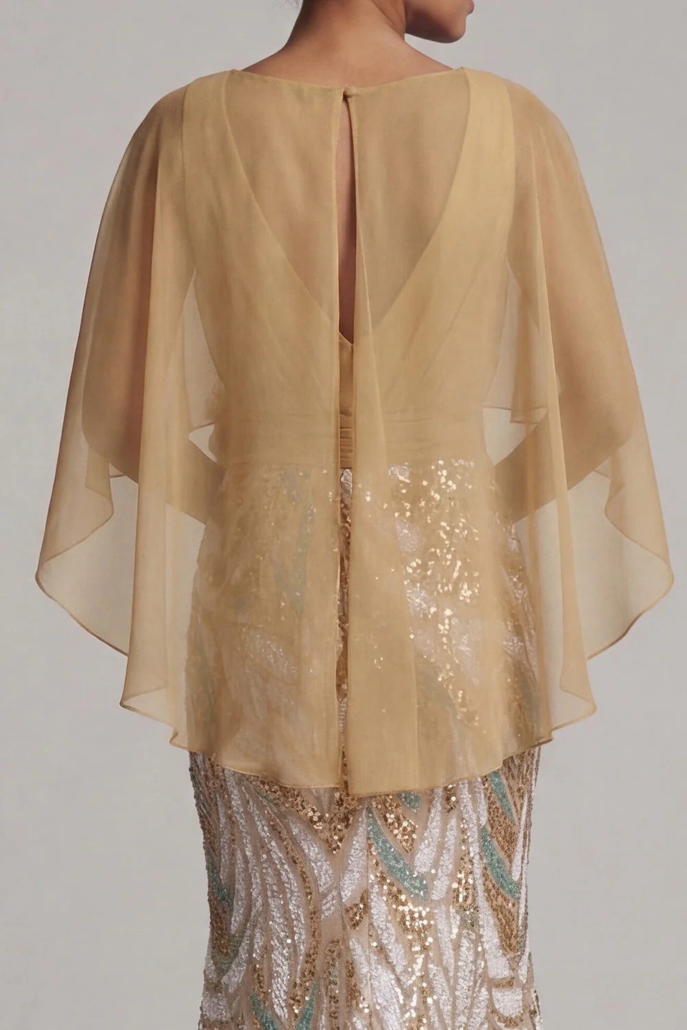 Sparkly Champagne Mermaid Sequin Long Mother Of the Bride Dress with Cape - Image 5