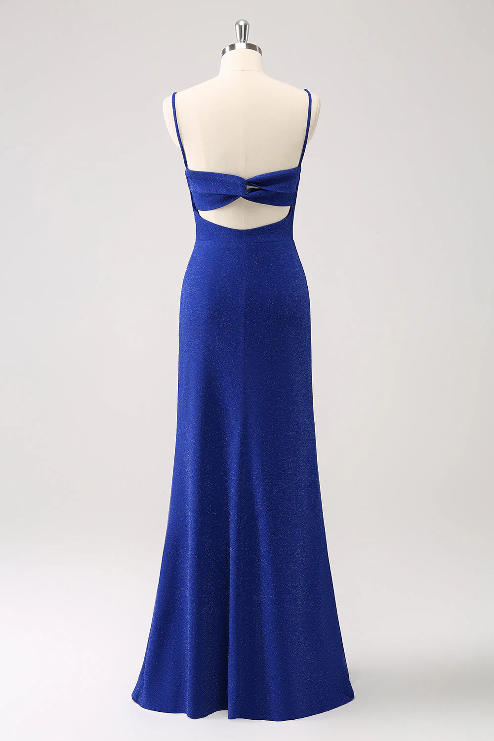 Glitter Dark Blue Mermaid Twist Front Bridesmaid Dress with Slit - Image 5